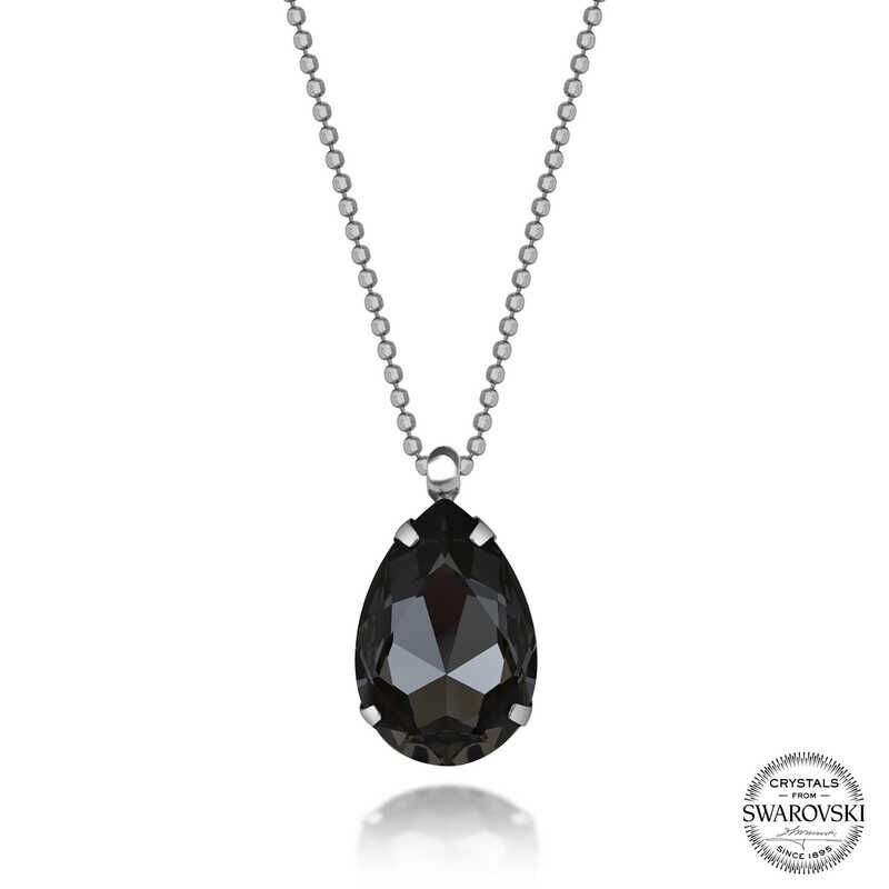 Swarovski Crystal Stone Ball Chain Drop Silver Women's Necklace