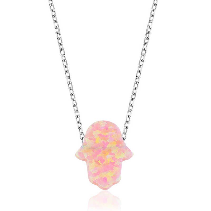 Collar de mano de Fátima con ópalo rosa plateado para mujer