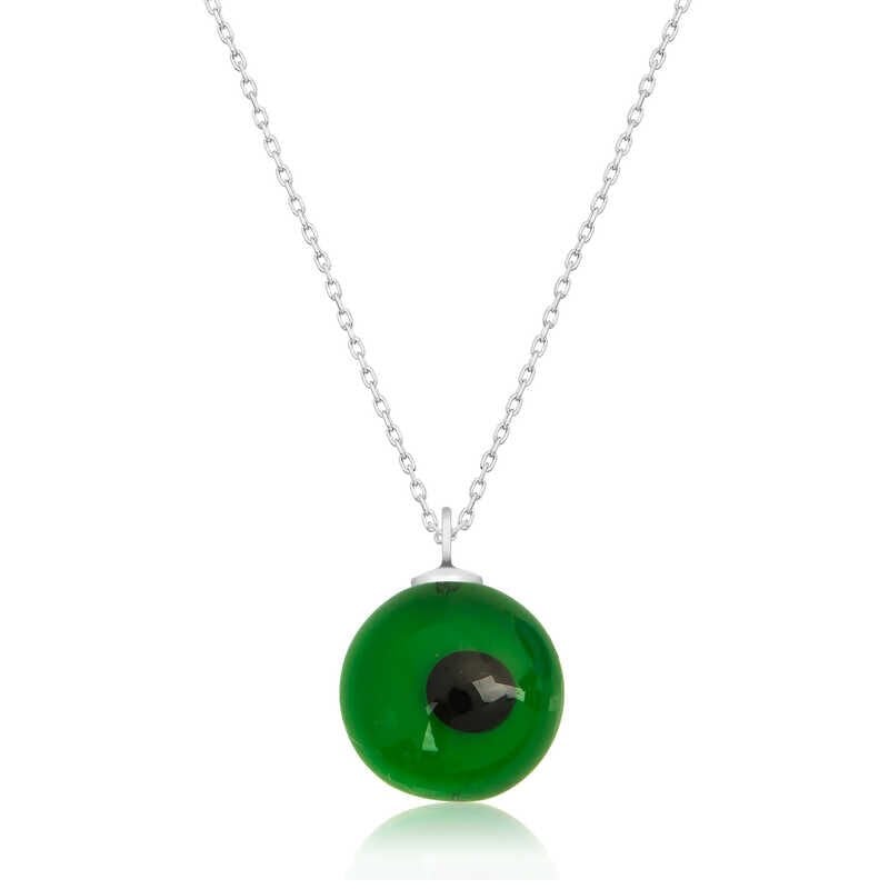 Silver Round Green Glass Eye Evil Eye Women's Necklace