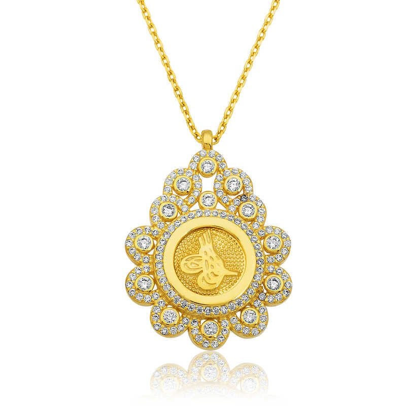 Silver Drop Framed Tughra Women's Necklace