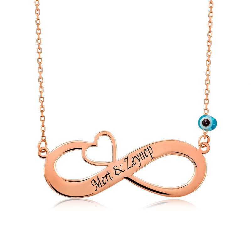 Collar con nombre infinito y corazón de rosa de plata
