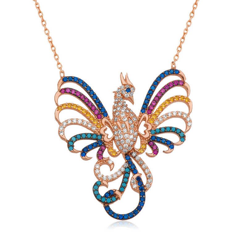 Silver Rose Emerald Phoenix Women's Necklace