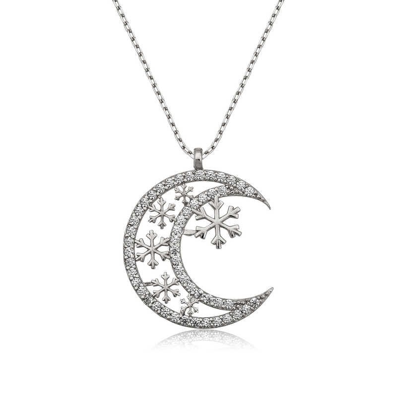 Silver Moon Snowflake Women's Necklace