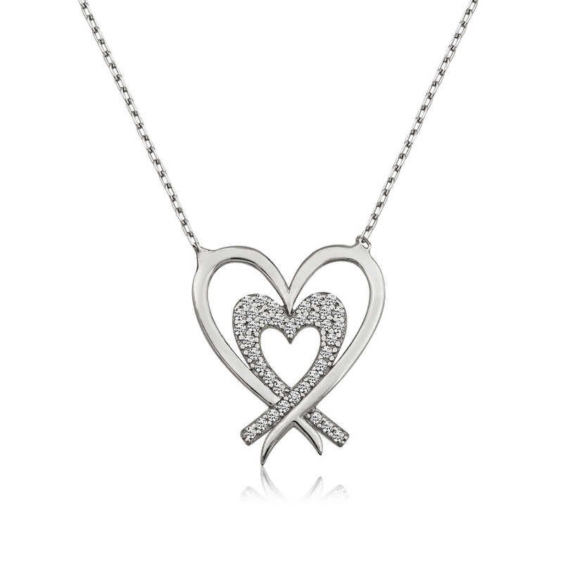 Silver Two Hearts Women's Necklace