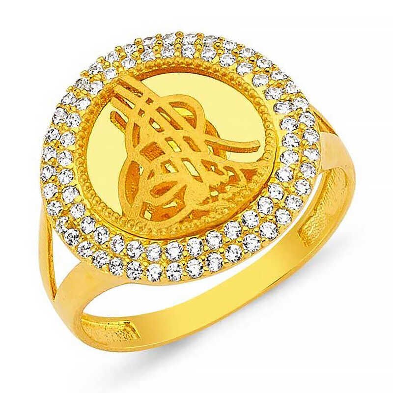 Anillo de tugra redondo de plata y oro para mujer