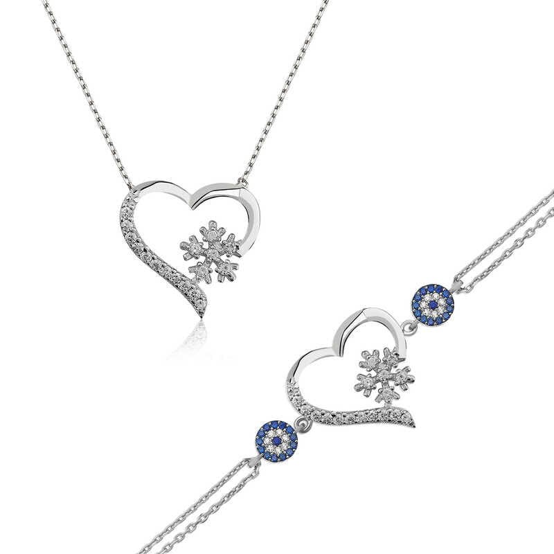 Silver Heart Snowflake Women Set