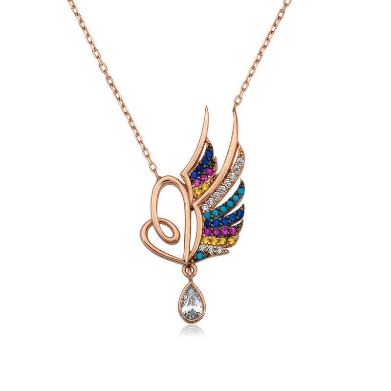 Silver Rose Winged Heart Women's Necklace
