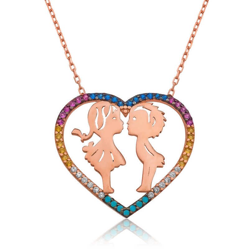 Collar de plata con dos corazones enamorados para mujer