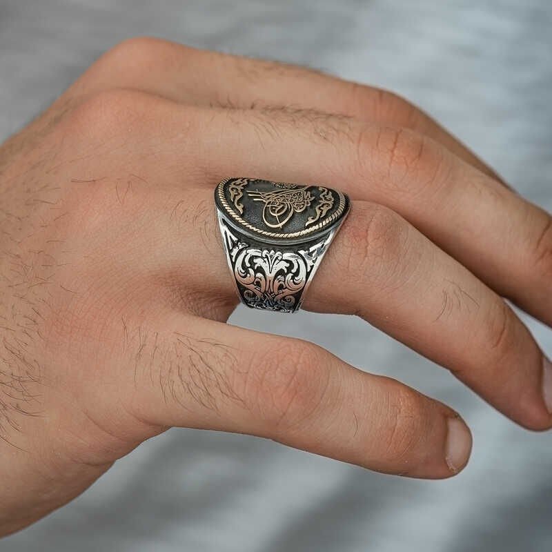 Silver La Ilahe Illallah Written Tugra Men's Ring