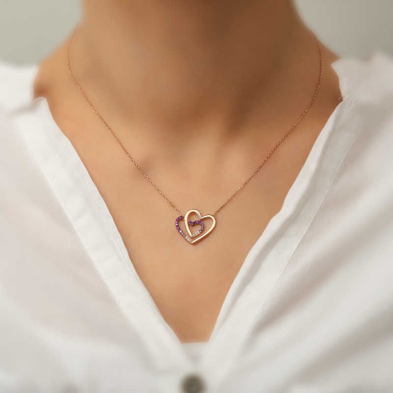 Silver Rose Two Hearts Women's Necklace