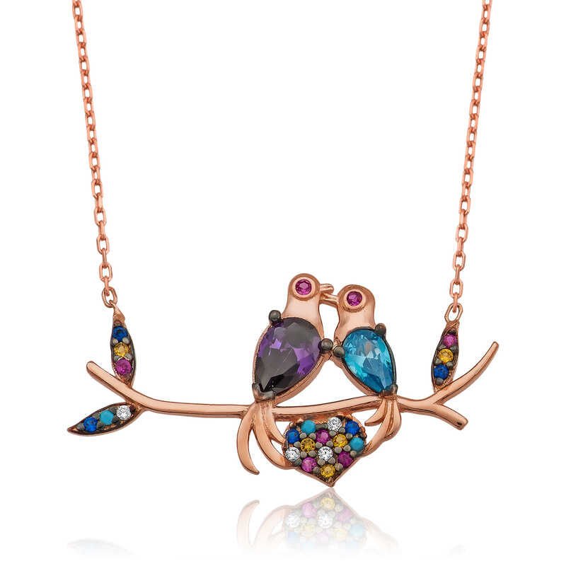 Silver Lover's Dove Birds Necklace