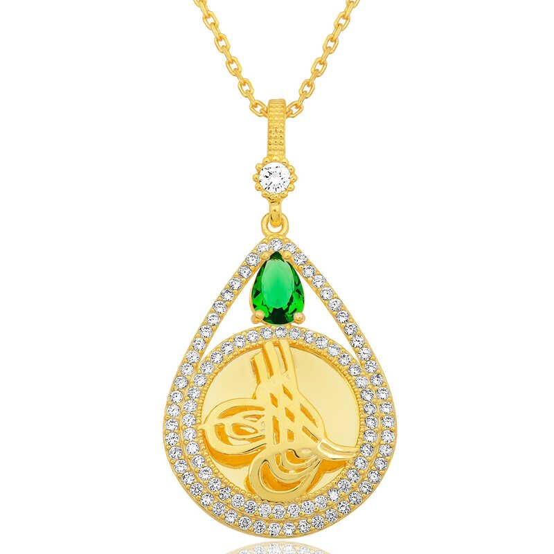 Silver Gold Plated Drop Tughra Women's Necklace