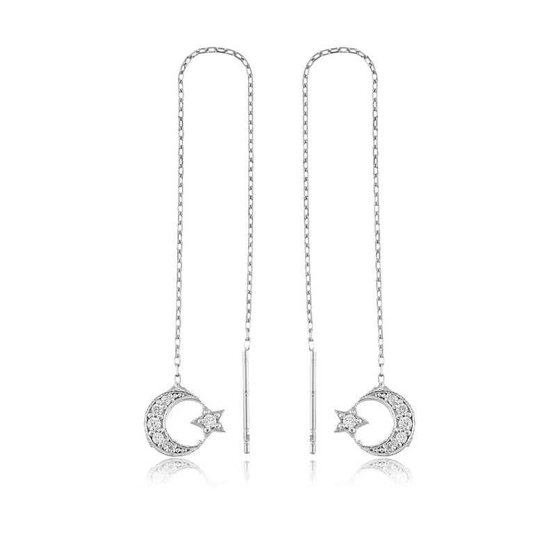 Silver Chain Moon Star Earrings