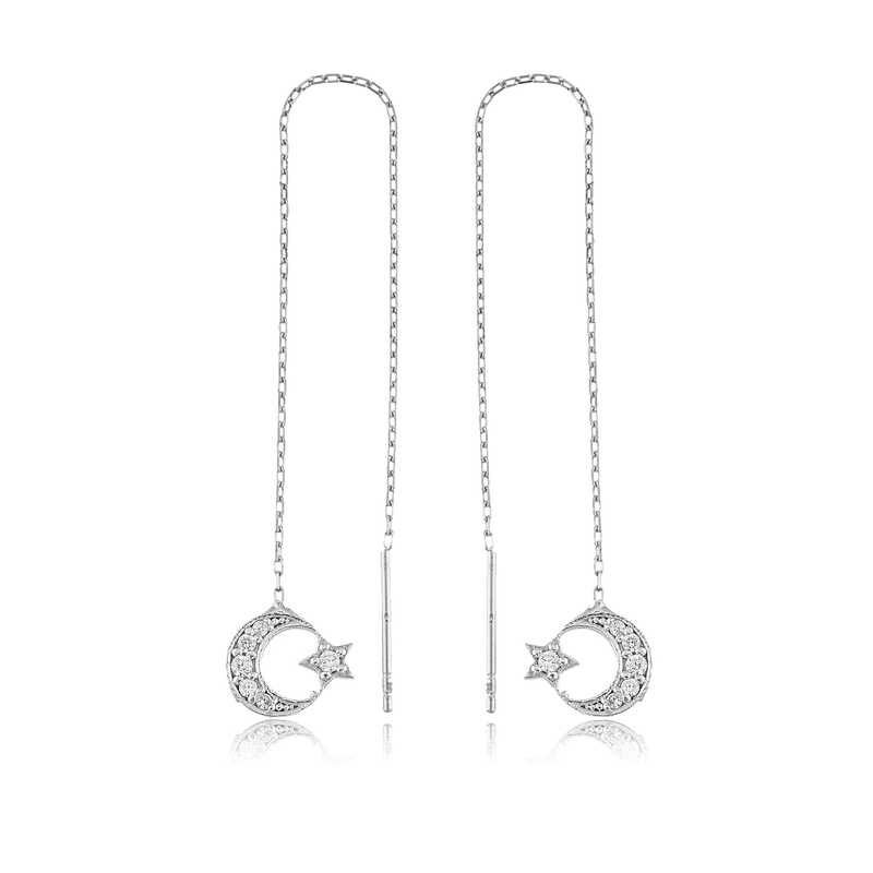 Silver Chain Moon Star Earrings