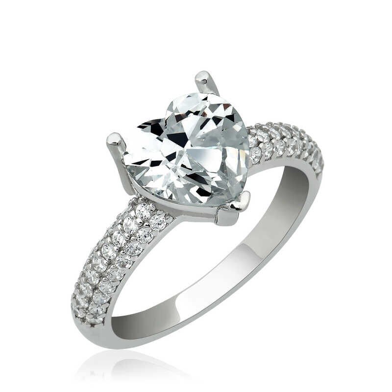Silver Heart Mounted Women's Ring
