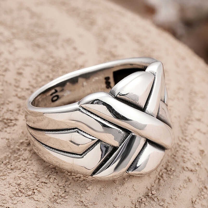 Silver Patterned Men's Ring