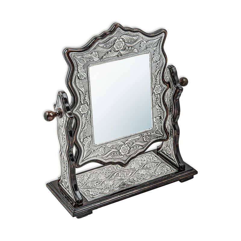 ​Silver Floral Patterned Square Double Sided Mirror