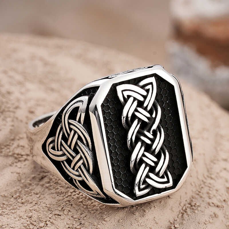 Silver Patterned Men's Ring