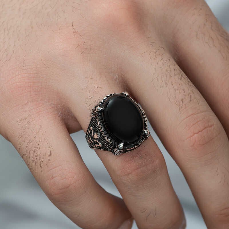 Silver Lily Flower Patterned Claw Men's Ring