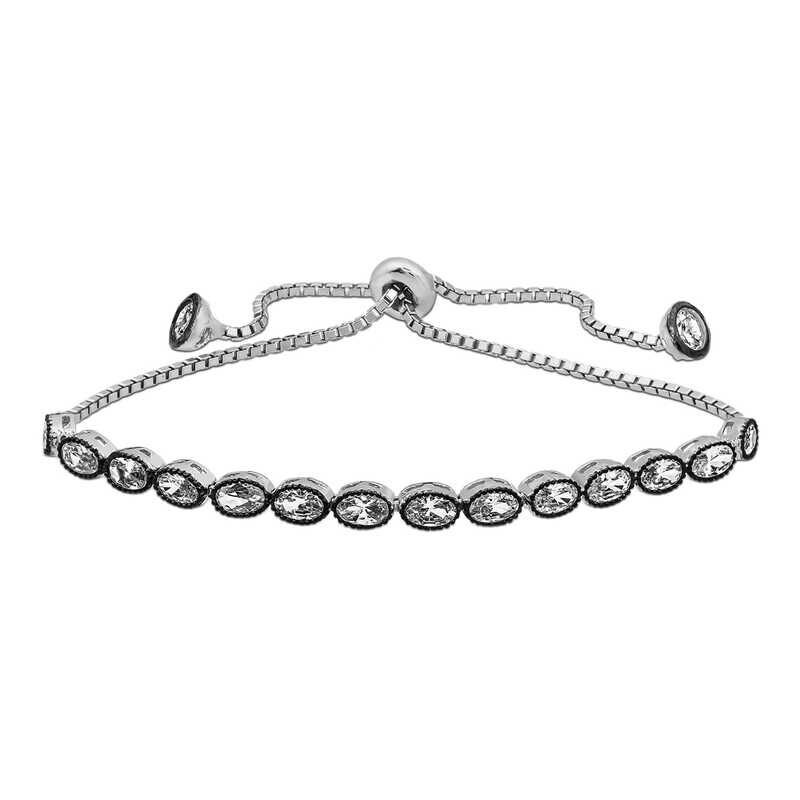 Pulsera de plata con diamantes de talla ovalada y elevador