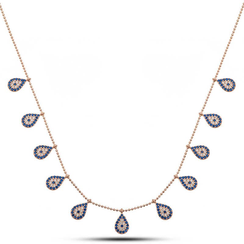 Silver Rose Drop Evil Eye Lucky Women's Necklace