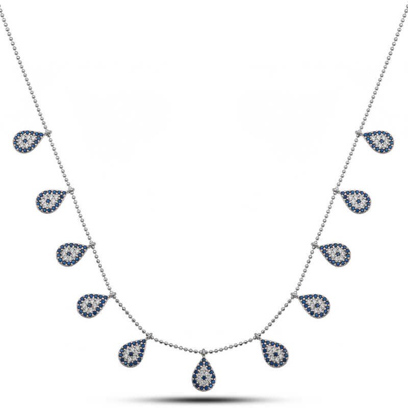 Silver Drop Evil Eye Lucky Women's Necklace