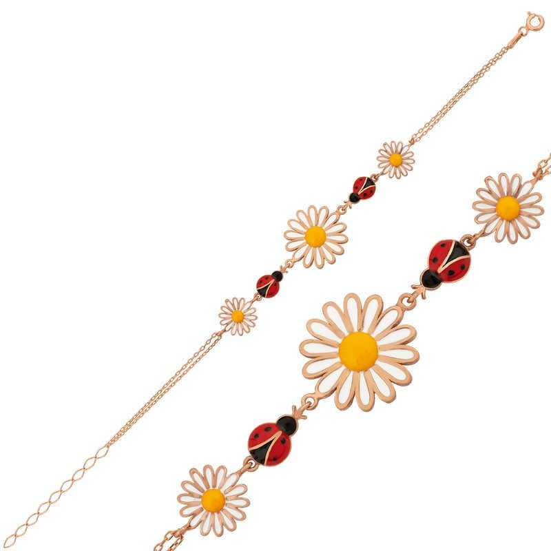 Silver Rose Ladybug Daisy Women's Bracelet