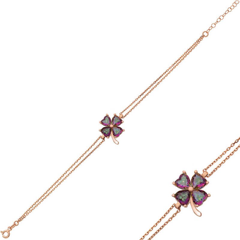 Silver Rose Mystic Topaz Clover Women's Bracelet