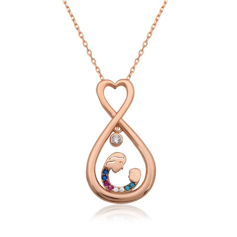 Silver Rose Infinite Heart Mother Child Necklace