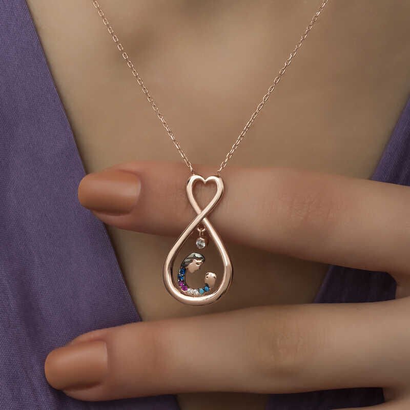 Silver Rose Infinite Heart Mother Child Necklace