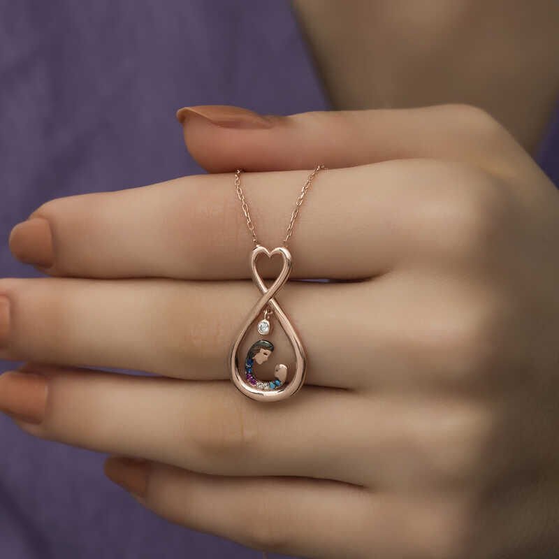 Silver Rose Infinite Heart Mother Child Necklace