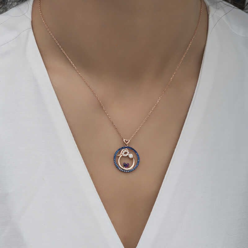 Silver Rose Mother and Baby Love Women's Necklace