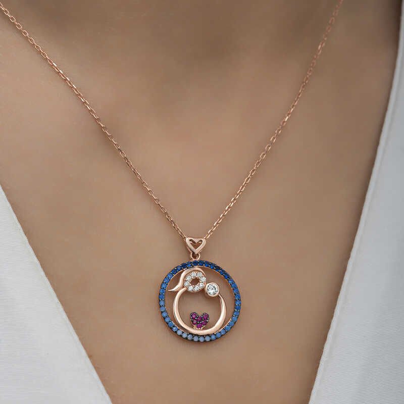 Silver Rose Mother and Baby Love Women's Necklace