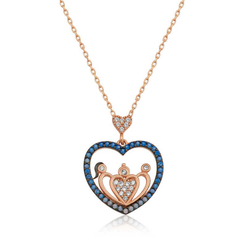Silver Rose Heart Family Necklace for Women