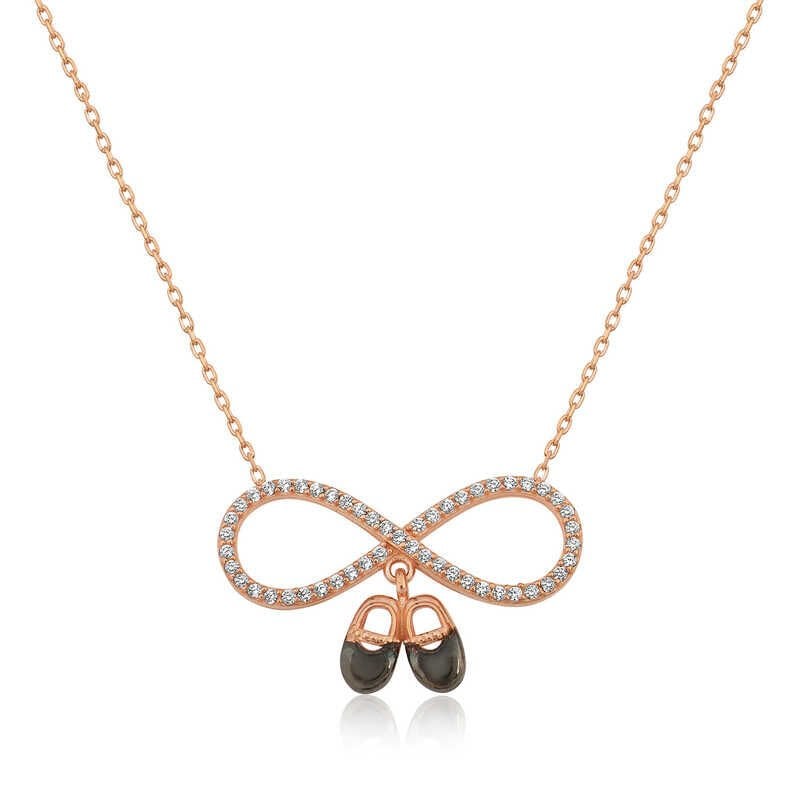 Silver Rose Baby Booties Infinity Women's Necklace