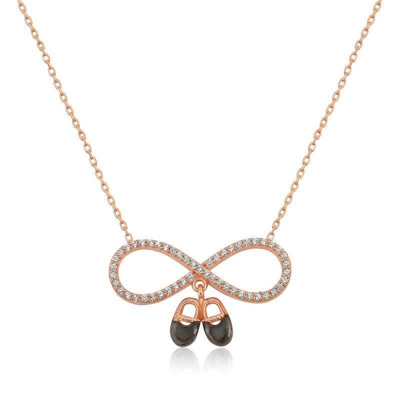 Silver Rose Baby Booties Infinity Women's Necklace