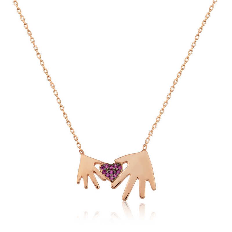 Silver Rose Mother Child Hand Women's Necklace
