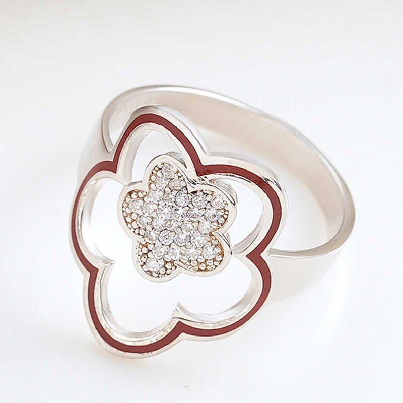 Anillo de mujer con estampado de flores de plata