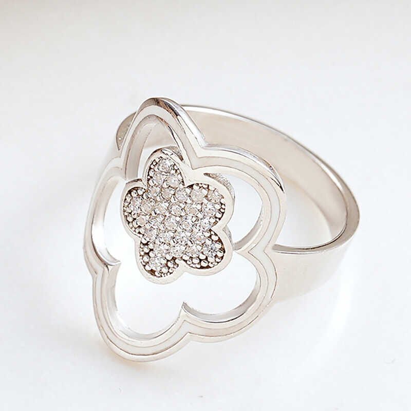 Anillo de mujer con estampado de flores de plata