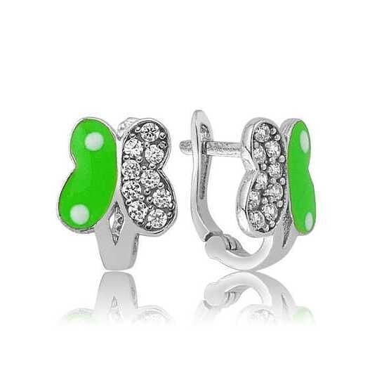 Silver Green Butterfly Kids Earrings