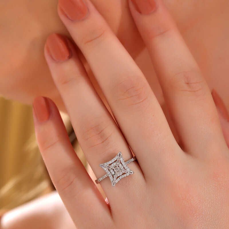 Silver Square Zircon Stone Women's Ring
