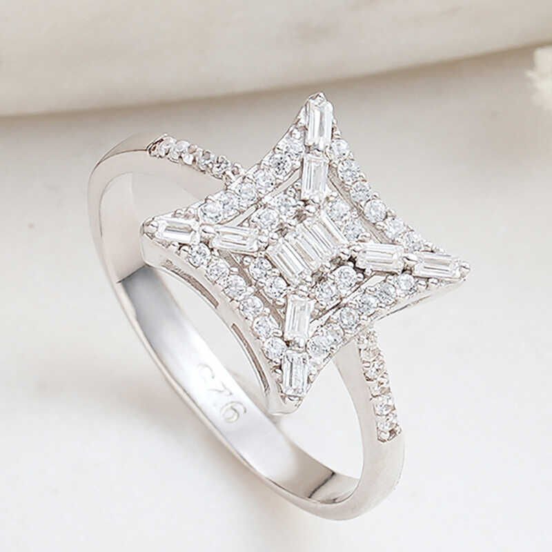 Silver Square Zircon Stone Women's Ring