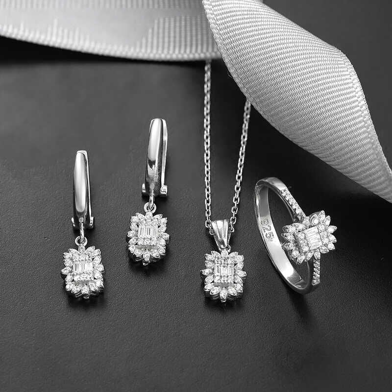 Silver Baguette Stone Women's Set