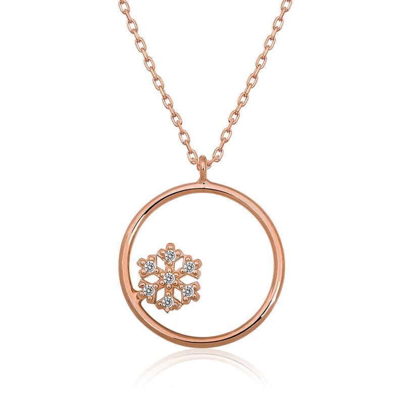 ​Gümüş Rose Kar Tanesi Detaylı Halka Kolye