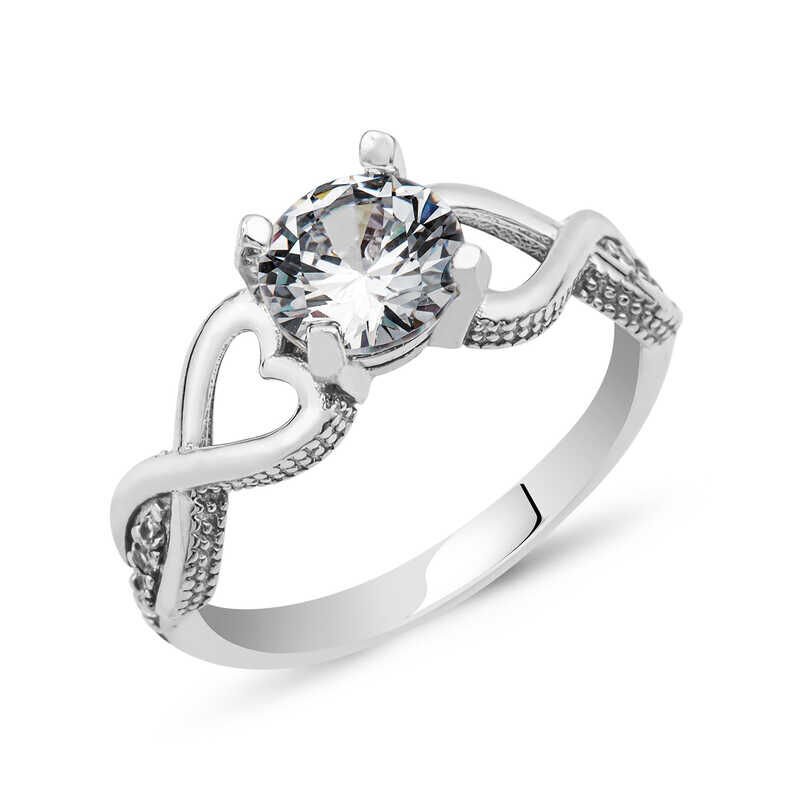 Silver Single Stone Infinity Heart Ring