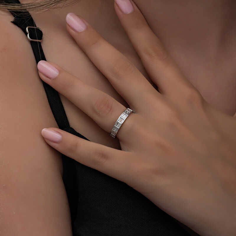 Silver Row Baguette Stone Women's Ring