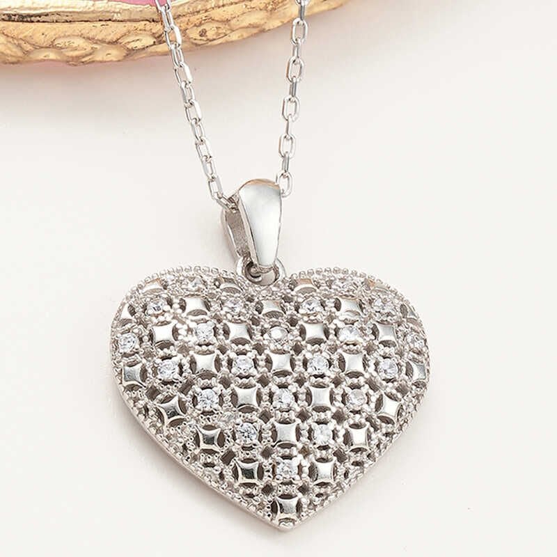 Silver Domed Heart Women's Necklace