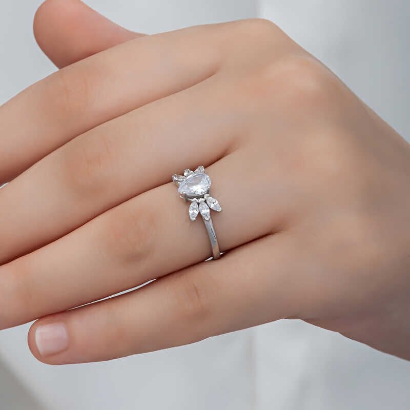 Silver Drop Zircon Stone Women's Ring