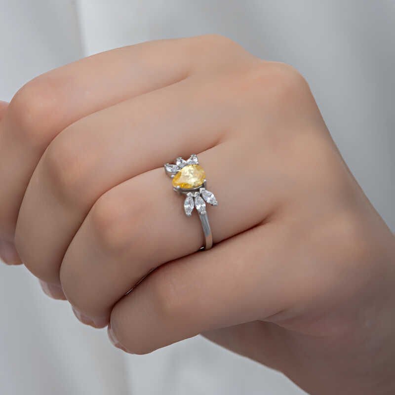 Silver Yellow Drop Zircon Stone Women's Ring