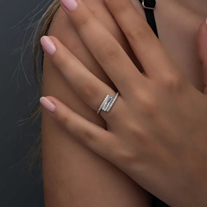 Silver Baguette Stone Women's Ring